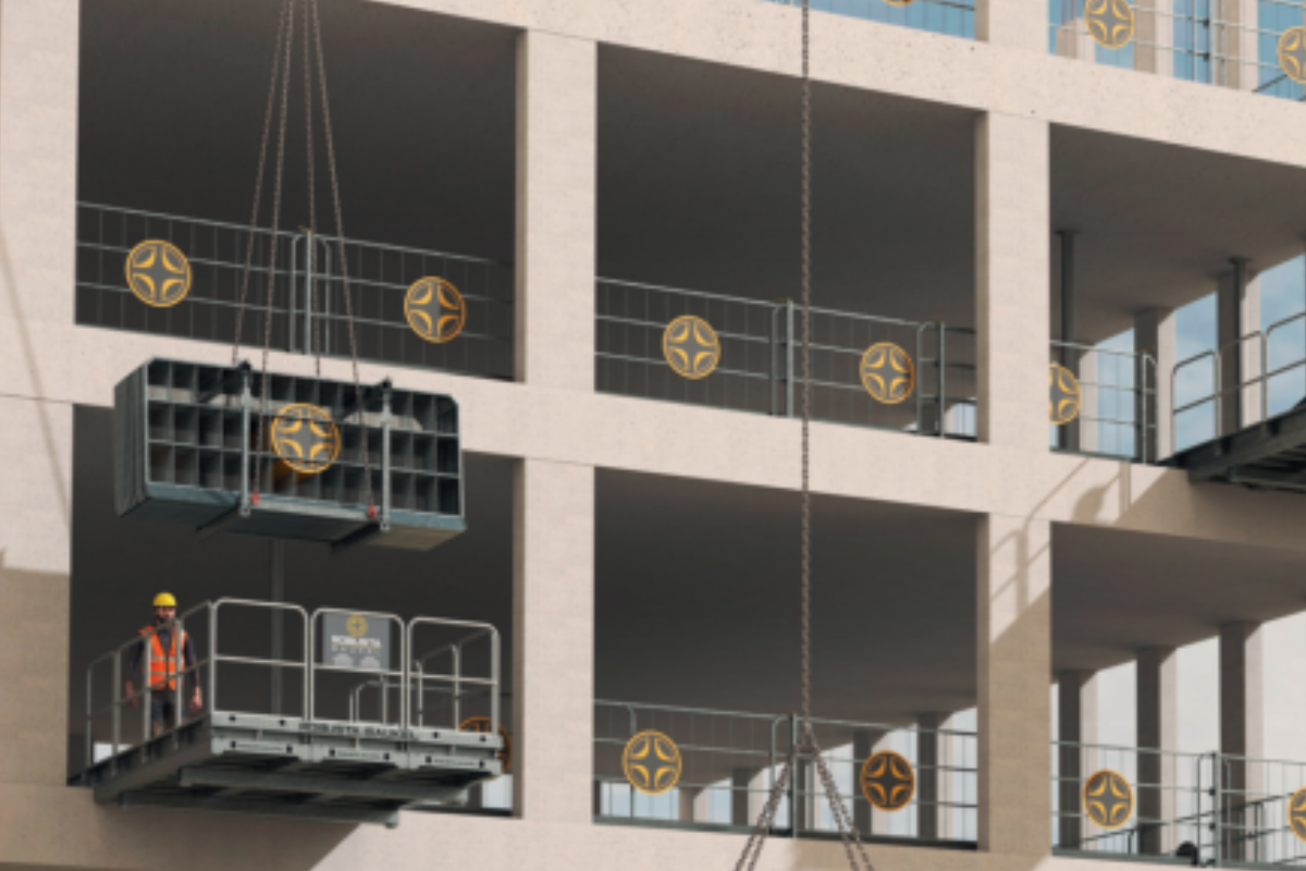 Materialtransport auf der Baustelle mit der TrapoFlex Bühne