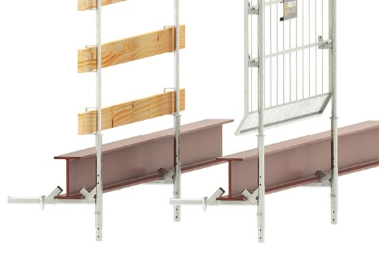 Trägerzwinge zur Befestigung von Steck-Geländerhalter an Stahlträgern