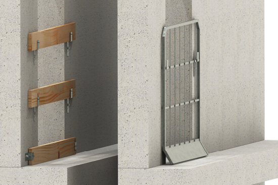 Wandhalter für Gitterelemente und Bretter zur Absturzsicherung