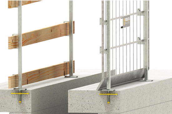 Schraub-Geländerhalter mit Rödelfix für Seitenschutzbretter und Gitterelemente