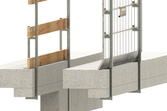 Geländerzwinge für Seitenschutzbretter und Gitterelemente