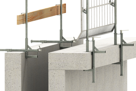 Kombi-Geländerhalter für Seitenschutzbretter und Gitterelemente